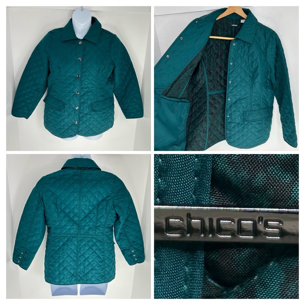 Chico's Quilted Snap Button Front Collared Jacket Size 12/14 Large‎ Turquoise